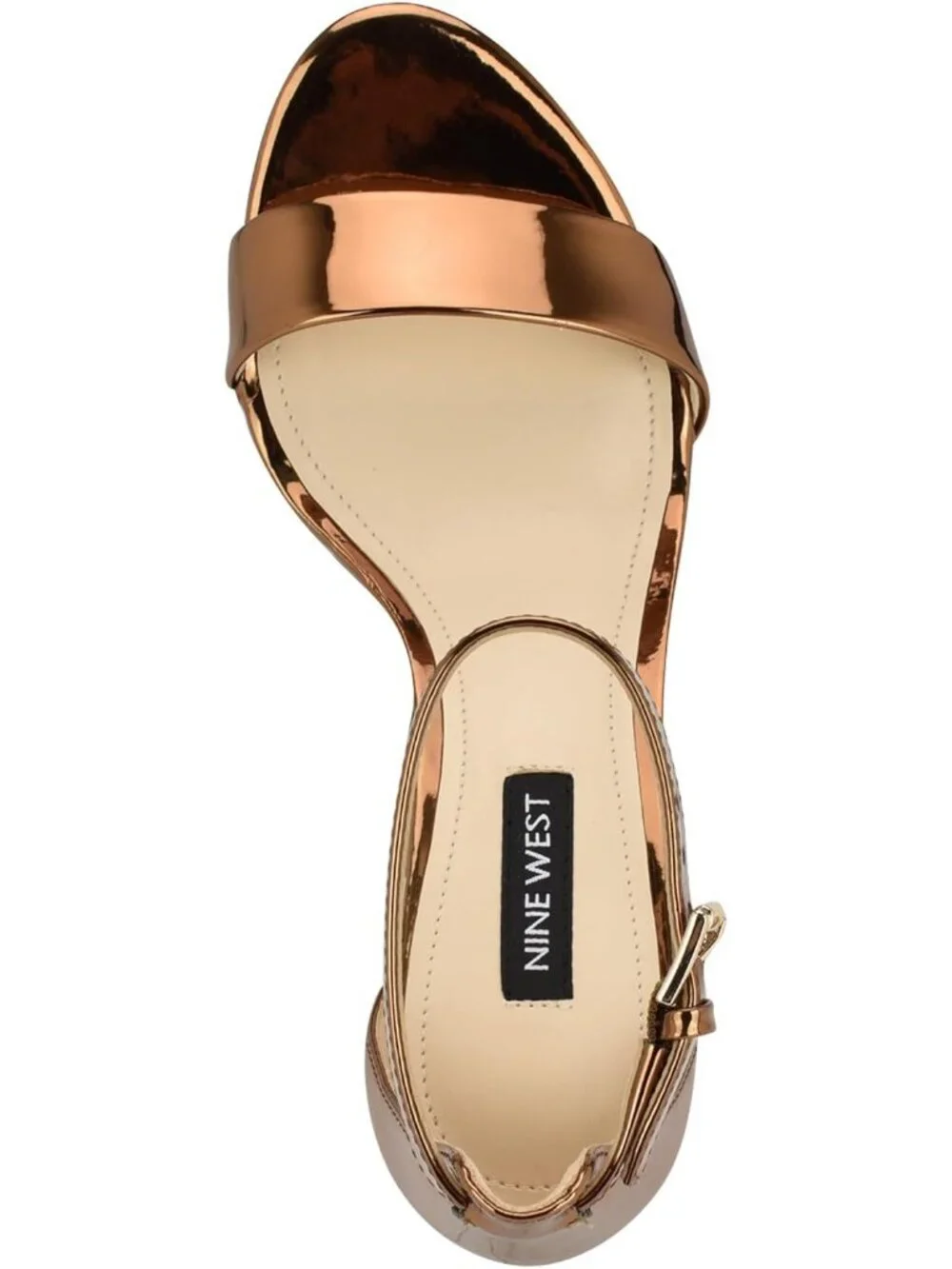 Women's Bronze Mirror Metallic Round Toe Ankle Strap Wnpruce Heeled Sandal Shoes